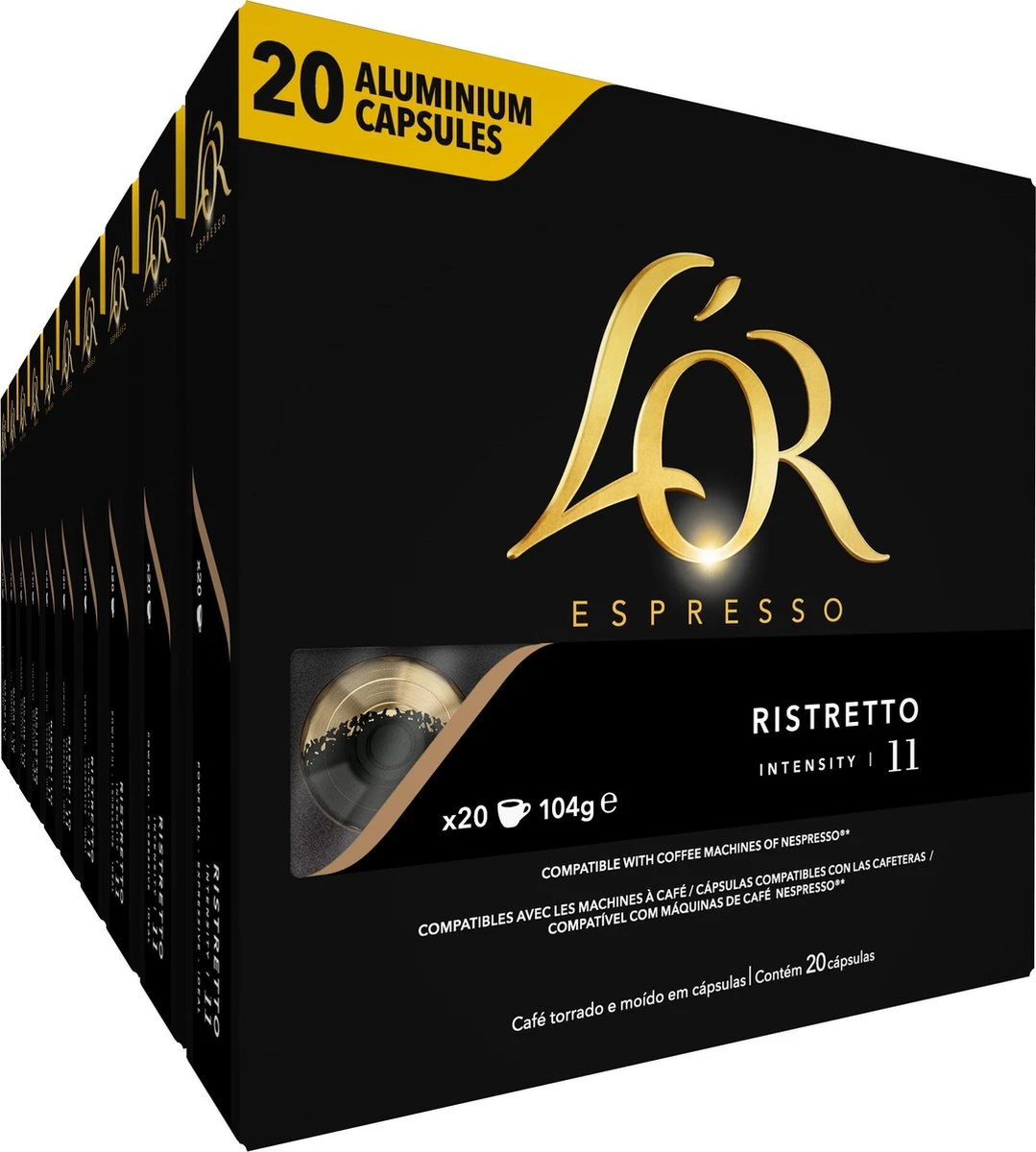 L'OR Espresso Ristretto Koffiecups - Intensiteit 11/12 - 10 X 20 Capsules