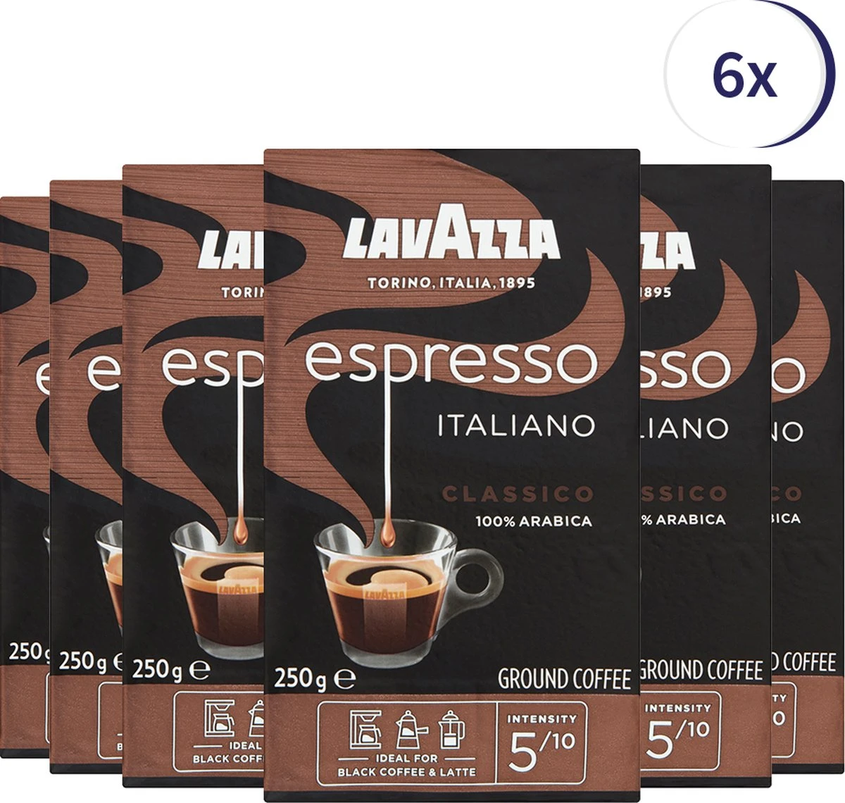 Lavazza Espresso Italiano Classico Gemalen / Filterkoffie - 250 Gram X6 1 Lavazza Espresso Italiano Classico Gemalen / Filterkoffie - 250 Gram X6