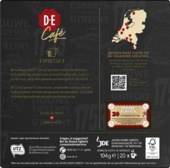 Douwe Egberts D.E Café Espresso Koffiecups - Intensiteit 9/12 - 10 X 20 Capsules -Koffie Korting Winkel 1200x1186 1