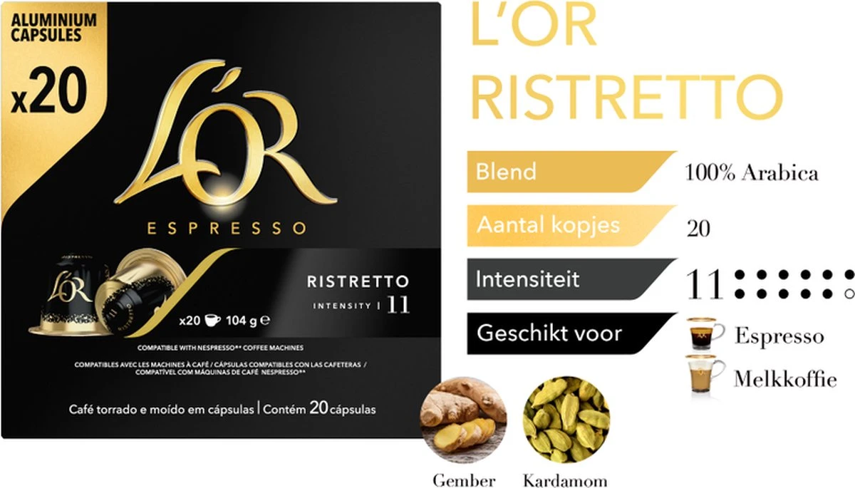 L'OR Espresso Ristretto Koffiecups - Intensiteit 11/12 - 10 X 20 Capsules 6 L'OR Espresso Ristretto Koffiecups - Intensiteit 11/12 - 10 X 20 Capsules - Afbeelding 6