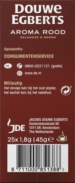 Douwe Egberts Aroma Rood Sticks Oploskoffie - 6 X 25 Zakjes -Koffie Korting Winkel 492x1200 1