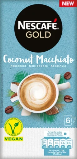 Nescafé Gold Coconut Macchiato Oploskoffie - 6 Doosjes à 6 Zakjes -Koffie Korting Winkel 583x1200 1