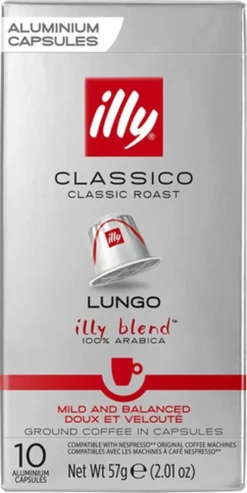 Illy Lungo Classico Koffiecups - Intensiteit 5/9 - 10 X 10 Capsules -Koffie Korting Winkel 601x1200