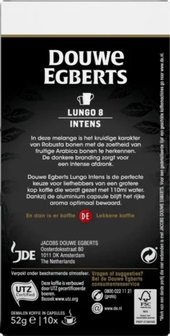 Douwe Egberts Lungo Intens Koffiecups - Intensiteit 8/12 - 10 X 10 Capsules -Koffie Korting Winkel 607x1200