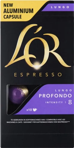 L'OR Lungo Profondo Koffiecups - Intensiteit 8/12 - 10 X 10 Capsules -Koffie Korting Winkel 608x1200