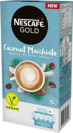 Nescafé Gold Coconut Macchiato Oploskoffie - 6 Doosjes à 6 Zakjes -Koffie Korting Winkel 657x1200
