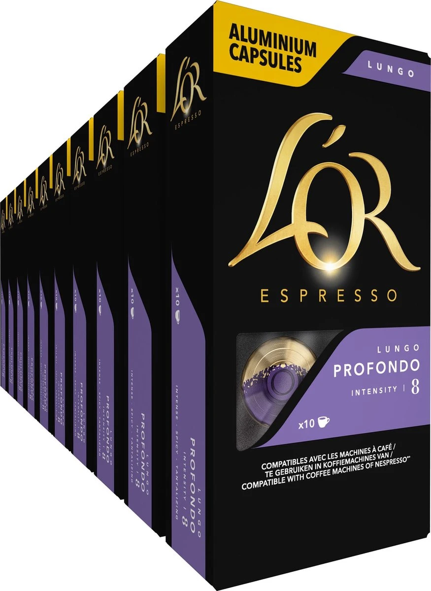 L'OR Lungo Profondo Koffiecups - Intensiteit 8/12 - 10 X 10 Capsules