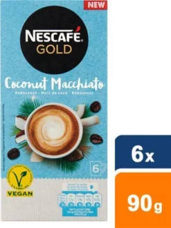 Nescafé Gold Coconut Macchiato Oploskoffie - 6 Doosjes à 6 Zakjes -Koffie Korting Winkel 901x1200