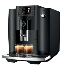 JURA E6 (EC) Aanbieding én 2+1 Jaar Extra Garantie -Koffie Korting Winkel Jura E6 aanbieding EC Piano Black koffiemachine zijkant